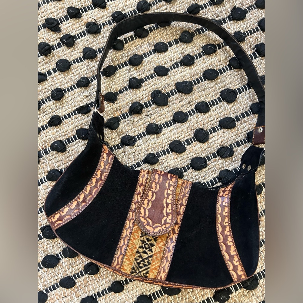 Women's Hobo bag, mini shoulder bag made of suede and leather